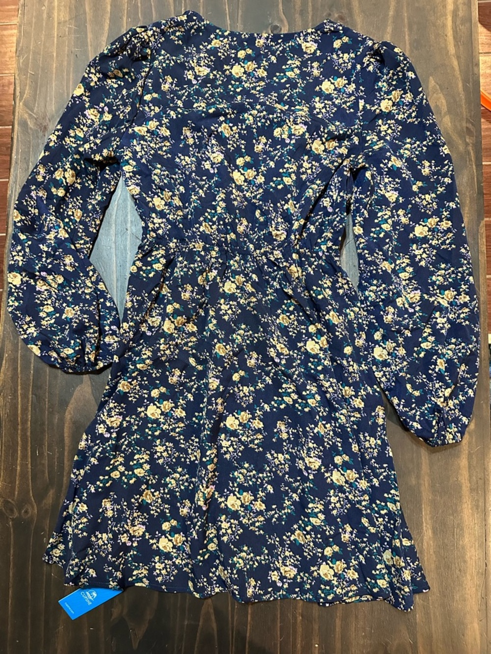 Cupshe Navy Floral Long-Sleeve Casual Dress